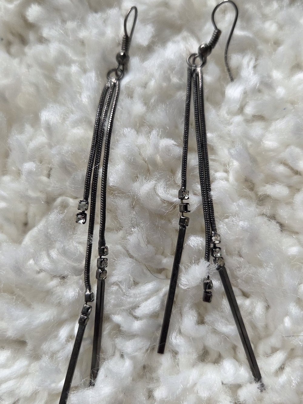 Dangling Bar & Chain Drop Earrings - Gunmetal